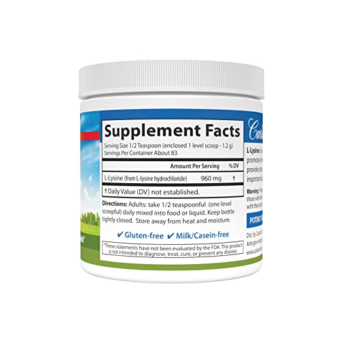 - L-Lysine Powder, Free-Form Amino Acid, 960 mg, Supports Healthy Tissue & Muscle Development, 3.53 oz (100 g)