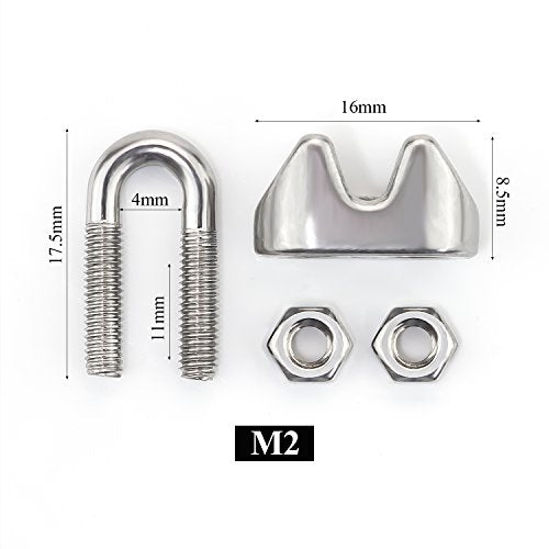 M2 304 Stainless Steel 1/16 Inch/2mm Wire Rope Cable Clip Clamp, 10 Pieces