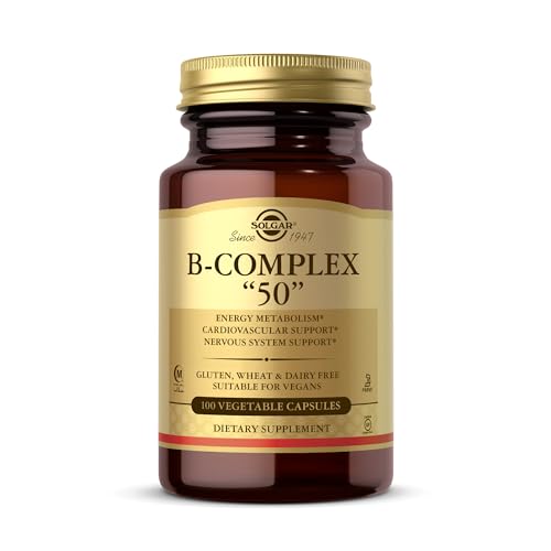 Solgar BComplex “50” Vegetable Capsules Energy Metabolism Cardiovascular Support Nervous System Support NonGMO Vegan Gluten Free Dairy Free Kosher Halal Servings, Standard Packagaing, 100 Count