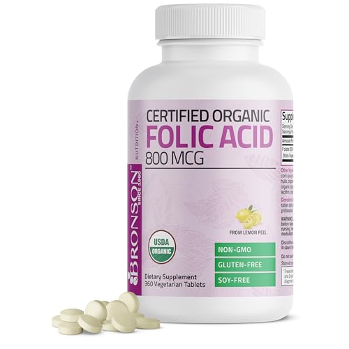 Organic Folic Acid (Vitamin B9 Folate) 800 mcg Natural Folate from Lemon Peel 360 Tablets