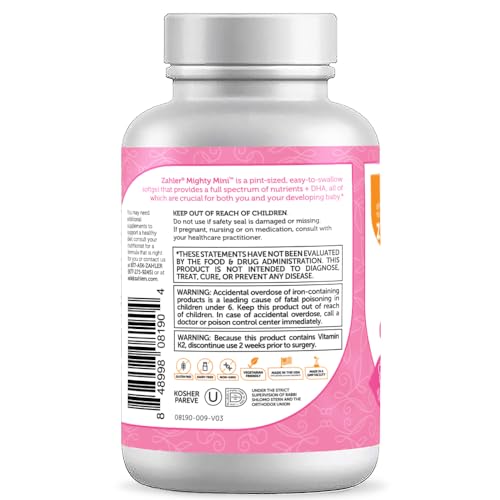 Mighty Mini Prenatal Vitamin with DHA & Folate - Certified Kosher - All Natural Prenatal Vitamins - Multivitamin for Pregnant Women - 19 Prenatal Vitamins Including Folic Acid (90 Softgels)