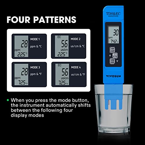 TDS Tester 3-in-1 TDS EC & Temperature Meter Ultrahigh Accuracy Digital Water Quality TDS Tester (Blue)
