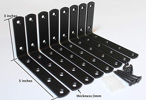 8 Pcs Steel Heavy DutyL Corner Brace Joint Angle Bracket Shelf Bracket Wall Hanging with Screws 125mmX75mm/5 InchX3 Inch Decorative Corner Brackets Joint Angle Bracket Matte Black
