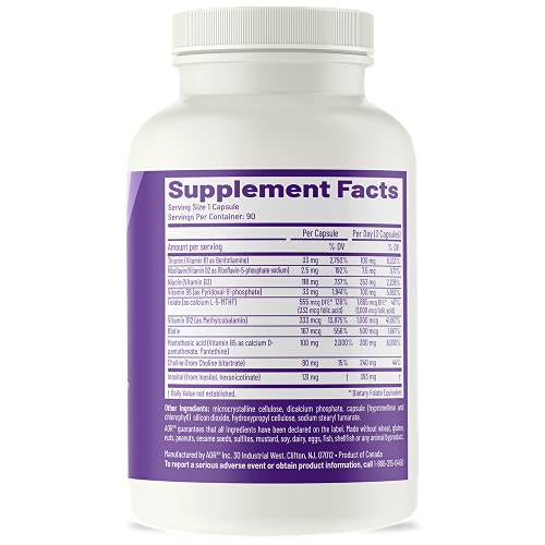 , Advanced B Complex, Multivitamin Support for Energy, Stress and Metabolism, Dietary Supplement, 90 Capsules (90 Servings)