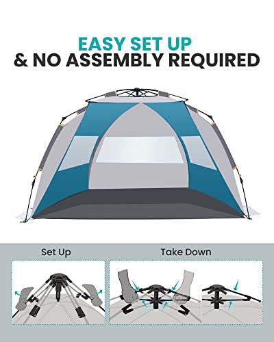 Pop Up Beach Tent for 4 Person - Easy Setup and Portable Beach Shade Sun Shelter Canopy with UPF 50+ UV Protection Removable Skylight Family Size - Ocracoke Coast
