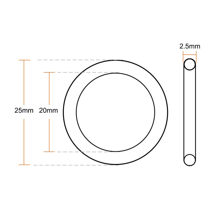 Fluorine Rubber O-Rings 25mm OD 20mm ID 2.5mm Width, Metric FKM Sealing Gasket, Pack of 5