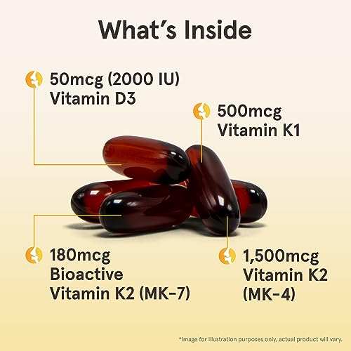 K-Right - Vitamin K-Complex (K1, MK-4, MK-7, D3) - 60 Servings (Softgels) - Dietary Supplement for Bone & Cardiovascular Health Support - Vitamin K2 MK-7 - Gluten Free