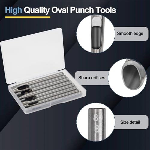 8 Size Oval Hole Punch for Leather 2mm-5mm, Leather Craft Punch Tools Set Hollow Punching Oval Belt Hole Cutter Tool for Watch Band, Belt, Leather Crafting with Storage Box