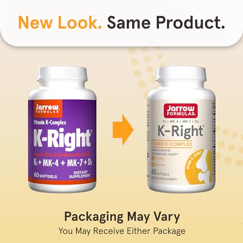 K-Right - Vitamin K-Complex (K1, MK-4, MK-7, D3) - 60 Servings (Softgels) - Dietary Supplement for Bone & Cardiovascular Health Support - Vitamin K2 MK-7 - Gluten Free