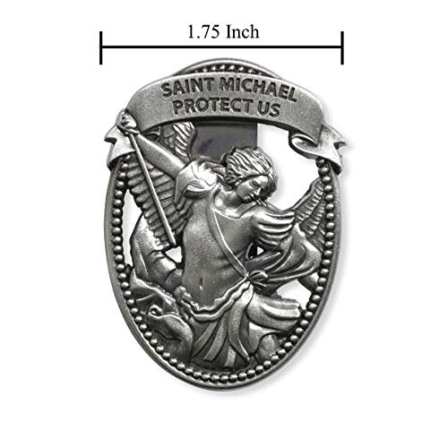 Silver Tone Zinc Alloy Archangel St Michael Protect Us Visor Clip, 2 1/4 Inch