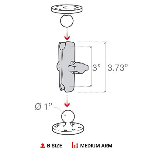 RAM Mounts RAP-B-201U Composite Double Socket Arm with Medium Arm Compatible with RAM B Size 1 Ball Components