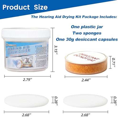 Hearing Aid Dryer, Hearing Aid Dehumidifier, Hearing Drying Jar and Dehumidifier Set (1 Container and 1pcs × 30g Capsules)