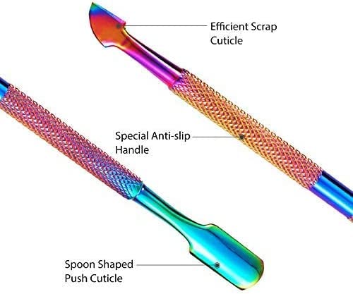 Cuticle Trimmer with Cuticle Pusher, Cuticle Remover Professional Stainless Steel Cuticle Cutter Nippers Rainbow Sharp Sturdy Pedicure Manicure Tools for Fingernails and Toenails 1