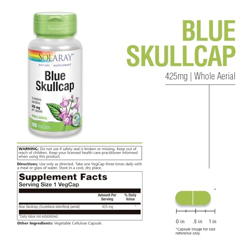 Blue Skullcap 425mg | Whole Aerial | Healthy Mood and Normal GABA Activity Support | Vegan | 100 VegCaps