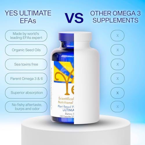 Fish Oil Omega 3 Supplements Alternative-YES Omega 3 & 6 Fatty Acid - Burpless, Plant Based - DHA, EPA, SDA - Cholesterol, Heart, Skin, Energy, Eyes, Immunity Support by YES (120 gelcaps)