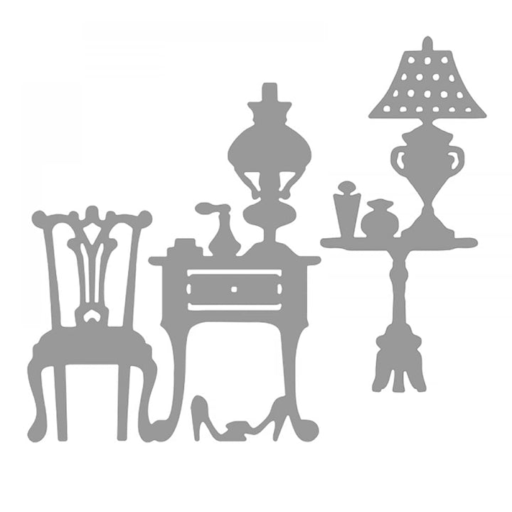 Classic Chairs Tables Lamp Dies for Card Making DIY Scrapbooking Embossing Stencil Die Cuts Punch Template Mould Arts Crafts Scrapbooking Supplies Metal Cutting Die sfor Paper Crafting Album Decor