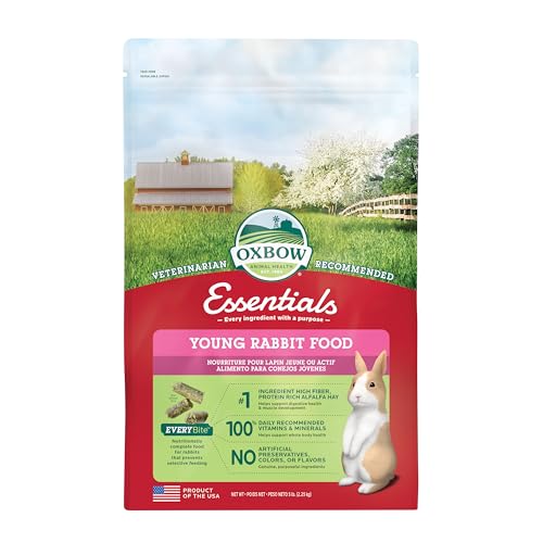 Essentials Rabbit Food, Young Rabbit, Made with Alfalfa Hay, Pet Food Pellets with Vitamins & Minerals, Small Animal Pet Products, Bunny Supplies, Made in USA, High Fiber, 5 lb. bag