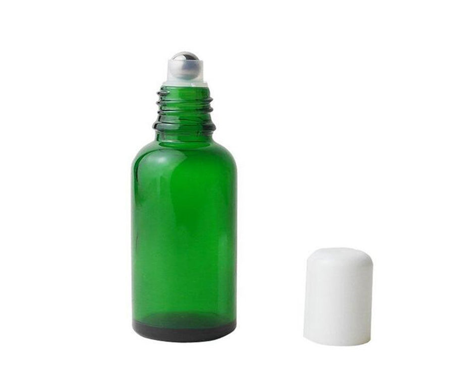 3PCS 5ml/10ml/20ml/30ml Empty Green Glass Roll-on Bottles with Stainless Steel Roller Balls and White Cap for Essential Oil Perfumes Lip Balms Attar Container (30ml/ 1oz)