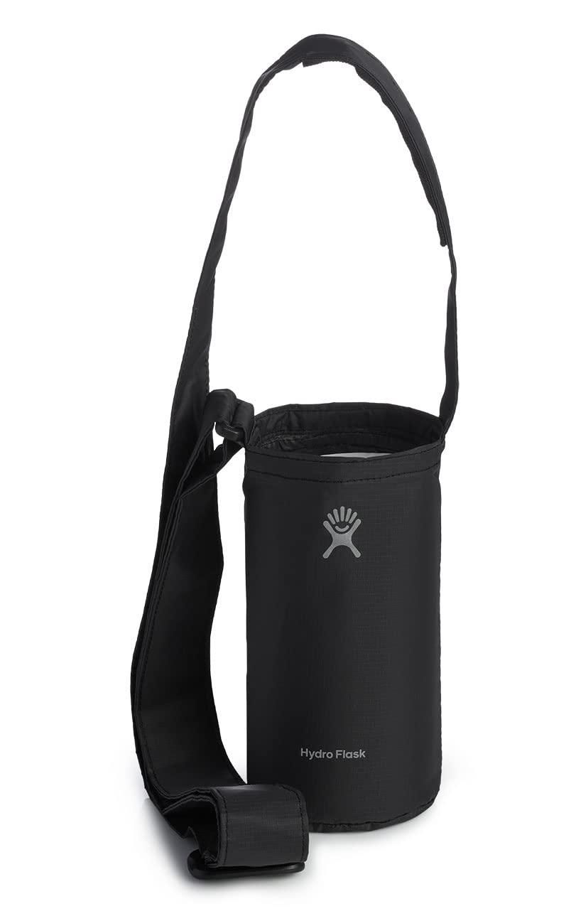Packable Bottle Sling - Accessory Reusable Water Bottle Travel Carrier Holder - Adjustable, Collapsable Black Medium