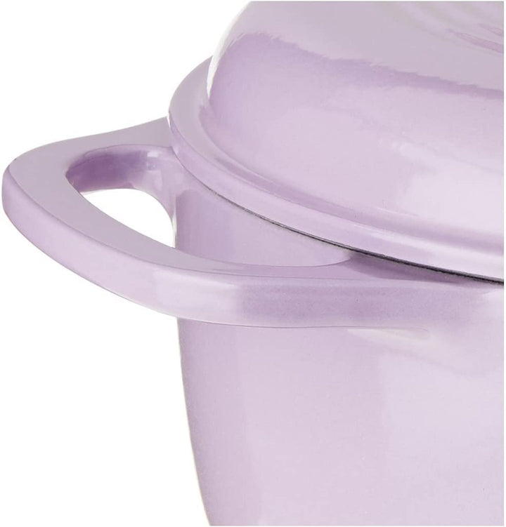3 Quart Enameled Cast Iron Dutch Oven with Lid – Dual Handles – Oven Safe up to 500° F or on Stovetop - Use to Marinate, Cook, Bake, Refrigerate and Serve – Lilac