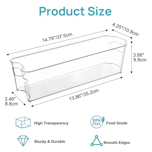 Breastmilk Storage Container 4PCS Set, Clear Freezer and Fridge Organizer Bins, Plastic Storage Bins for Breast Milk, Baby Pouches, Formula, Bottles and Yogurts, 4.3’’ Width, 14.7 Long