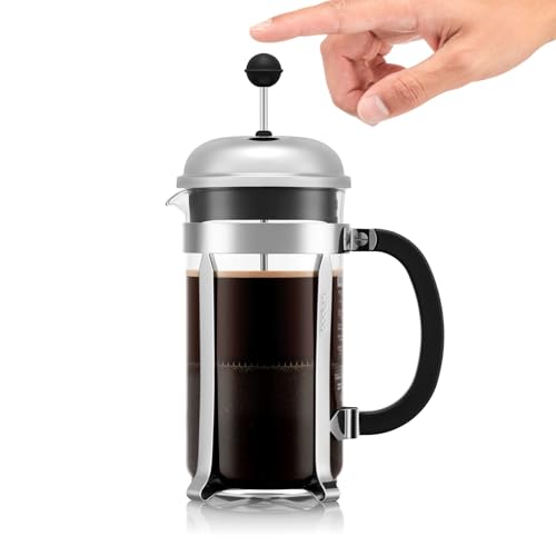 34oz Chambord French Press Coffee Maker, High-Heat Borosilicate Glass, Polished Stainless Steel – Made in Portugal