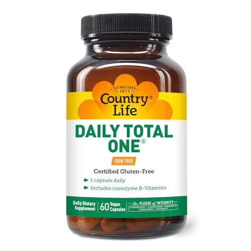 Daily Total One Multivitamin, Iron Free Once a Day Multivitamin & Multimineral Complex, Vitamins A, C, D, Including Coenzyme B-Vitamins, Supports Energy Metabolism, 60 Vegan Capsules