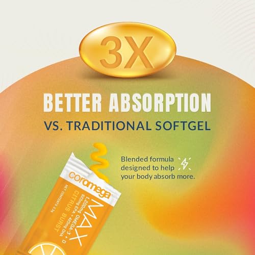 Omega 3 Fish Oil Supplement, 650mg of Omega-3s with 3X Better Absorption Than Softgels, Orange Flavor, 90 Single Serve Squeeze Packets