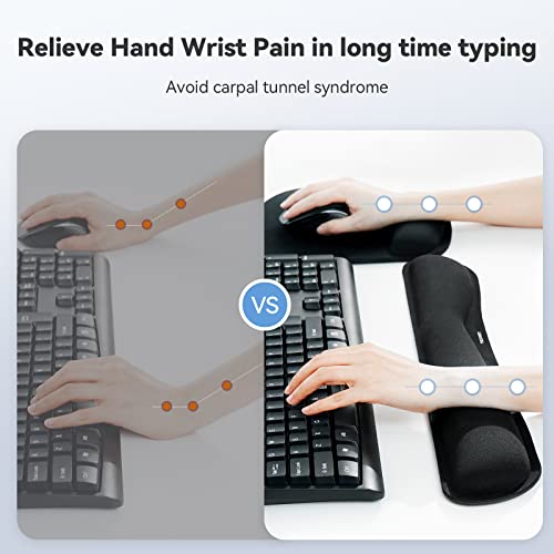 Keyboard Wrist Rest and Mouse Pad with Wrist Support, Memory Foam Set for Computer/Laptop/Mac, Lightweight for Easy Typing & Pain Relief Ergonomic Mousepad (Black)
