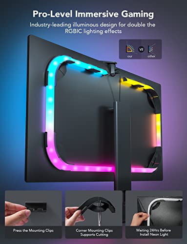 RGBIC Monitor Backlight, Smart Gaming Light for 24-32 PC, DreamView G1 LED Neon Strip Light with Camera, Support 2.4G Wi-Fi with 4 Game Modes and Sync for RPG, FPS, Racing Games, or Movies