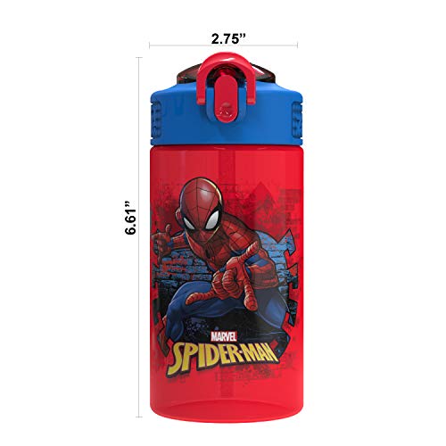 Marvel SpiderMan Kids Spout Cover and Built-in Carrying Loop Made of Plastic, Leak-Proof Water Bottle Design (BPA-Free), Red, 16oz