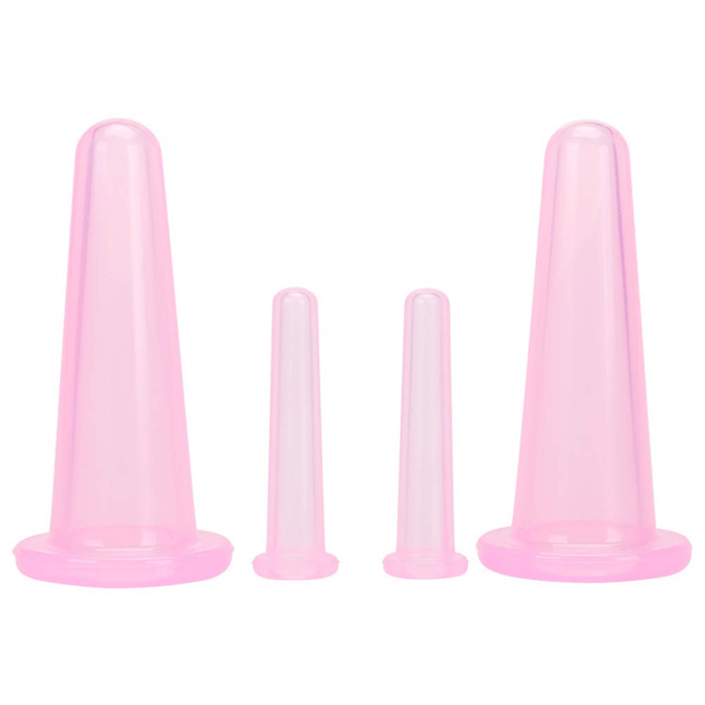 4Pcs/ Set (2 Large &2 Small) Natural Silicone Massage Cup, Suitable for Body, Face, Neck, Back, Eye Massage, Vacuum Tank, Perfect for Body and Facial Care, Anti-aging Beauty Tool (Pink)