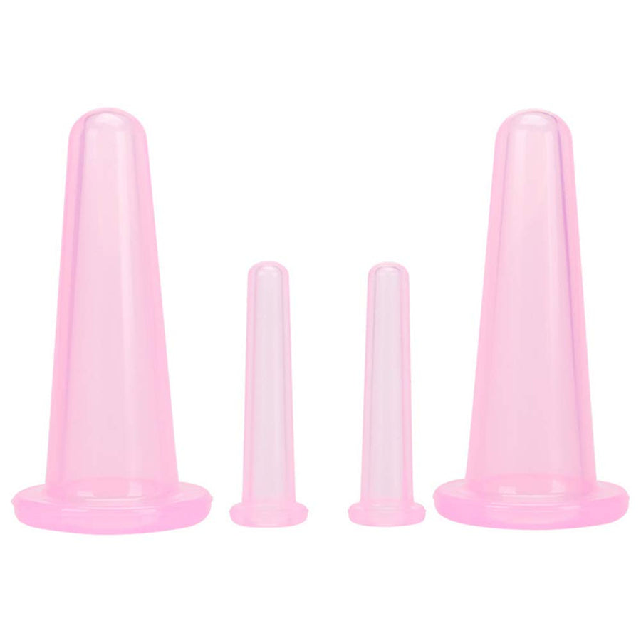 4Pcs/ Set (2 Large &2 Small) Natural Silicone Massage Cup, Suitable for Body, Face, Neck, Back, Eye Massage, Vacuum Tank, Perfect for Body and Facial Care, Anti-aging Beauty Tool (Pink)