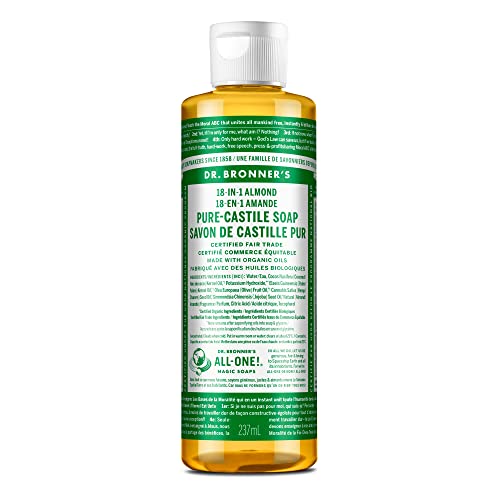- Pure-Castile Liquid Soap (Almond, 8 ounce) - Made with Organic Oils, 18-in-1 Uses: Face, Body, Hair, Laundry, Pets and Dishes, Concentrated, Vegan, Non-GMO