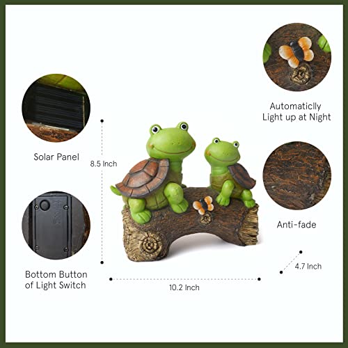 10 Garden Statue Turtles Figurine-Cute Frog Face Turtles Resin Statue with Solar Lights, Outdoor Fall Gnomes Decorations for Yard Lawn Ornaments, Garden Gifts for Mom