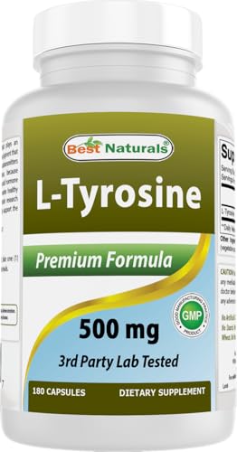 L-Tyrosine 500 Mg 180 Capsules - Supports Mental Alertness, Energy, Focus, Healthy Glandular Function and Balance
