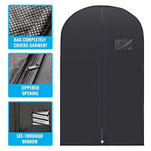 40 Black Garment Bags Suit Bag for Travel & Clothing Storage of Dresses, Shirts, Fur Coats, Jackets & Dance Costumes - Hanging Suit Cover for Men & Women Closet Storage Garment Protector