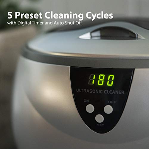Professional Ultrasonic Jewelry Cleaner with Digital Timer and 20 oz Stainless Steel Tank for Eyeglasses, Rings, Earrings, Coins, Tools, Dentures, Hygiene Items (MGUC500)