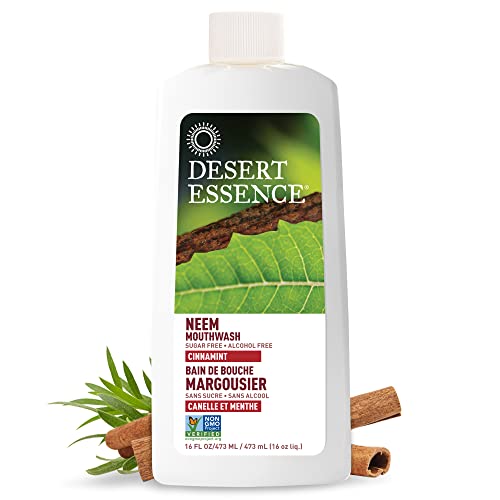 Alcohol-Free Mouthwash with Tea Tree Oil and Aloe, Sugar-Free, Oral Rinse to Fight Bad Breath & Dry Mouth, Vegan, Non-GMO, SLS-Free, Gluten-Free, Cinnamint Flavor, 16oz