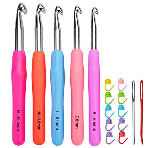 Size 6.5mm 7.0mm 8.0mm 9.0mm 10.0mm Crochet Hooks Set Ergonomic Grip Soft Handles Aluminum Crochet Hook Size K L M N/P in Case