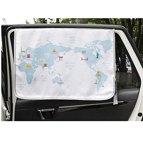 BEBEDECO Magnet Car Sun Shade Curtain for Side Window for Baby Kids Children - Sunshade Protector Sun Blocker Blind (Be-Travel Map)