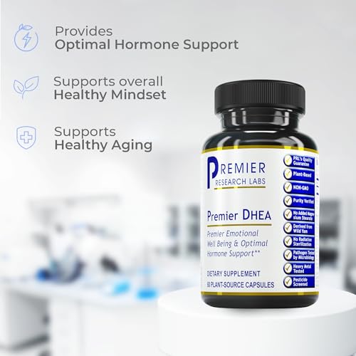 Premier DHEA - DHEA Supplement for Women & Men, Pure DHEA 25mg, Hormone Support for Healthy Aging, Wild Yam DHEA, Vegan Friendly - 60 Vegetarian Capsules