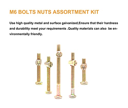 Baby Bed Crib Screws Hardware Replacement Parts, 50pcs M6 x 40mm/ 50mm/ 60mm/ 70mm/ 80mm Hex Socket Cap Bolts Barrel Nuts Set for Crib Cot Chairs Bed Furniture,Zinc Plated