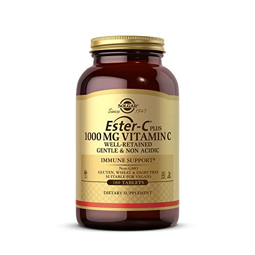Solgar Ester-C Plus 1000 mg Vitamin C (Ascorbate Complex) - 180 Tablets - Gentle & Non Acidic - Supports Upper Respiratory Health - Non-GMO, Gluten-Free - 180 Servings