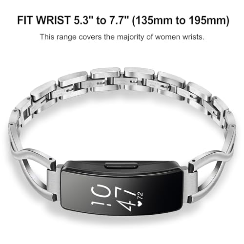Compatible Inspire/Inspire HR/Inspire 2/Inspire 3 Band Women, Solid Stainless Steel Watchband Jewelry Strap Feminine Cuff Bracelet for Fitbit Inspire 3 / Inspire 2 / Inspire HR Smart Watch