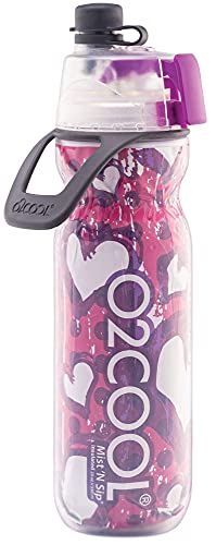 Mist 'N Sip Misting Water Bottle 2-in-1 Mist And Sip Function With No Leak Pull Top Spout (Hearts)