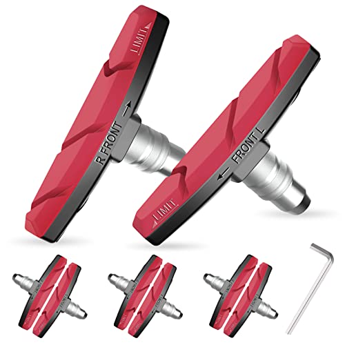 Bike Brake Pads Set, 6PCS Road Mountain Bicycle V-Brake Blocks Shoes with Hex Nut and Shims, No Noise No Skid, 70mm, for Front and Back Wheel (Red)