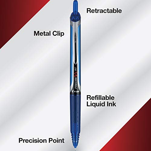 , Precise V5 RT Refillable & Retractable Rolling Ball Pens, Extra Fine Point 0.5 mm, Blue, Pack of 12