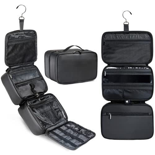 Hanging Toiletry Bag - Water-Resistant Travel Toiletry Bag - Large Travel Bag for Toiletries - Multiple Compartments and 1 Hook (Black)