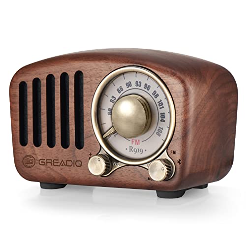 Vintage Walnut Wood Bluetooth Speaker Radio - Retro Style, Bass Enhancement, Loud Volume, Bluetooth 5.0, MP3 & FM Radio